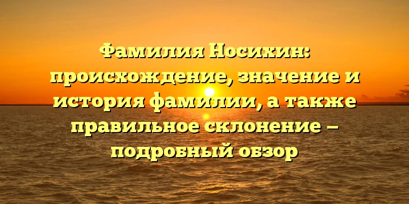 Фамилия Носихин: происхождение, значение и история фамилии, а также правильное склонение — подробный обзор Фамилия Носихин: происхождение, значение и история фамилии, а также правильное склонение — подробный обзор