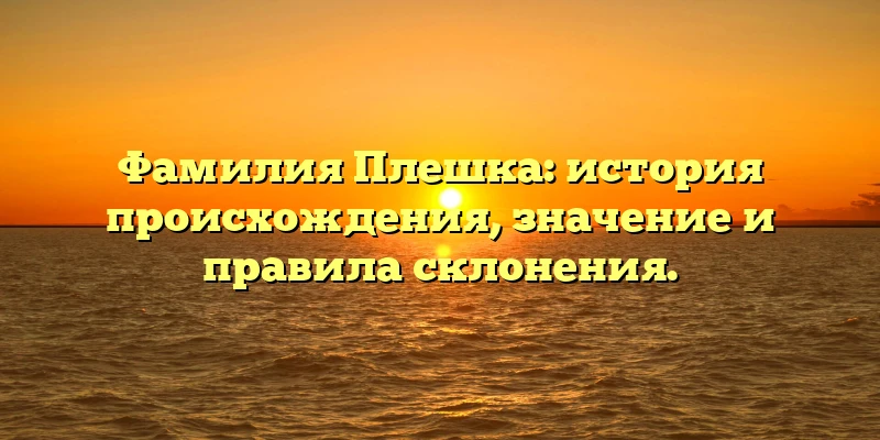 Фамилия Плешка: история происхождения, значение и правила склонения. Фамилия Плешка: история происхождения, значение и правила склонения.