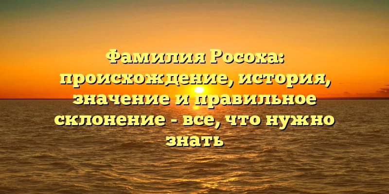 Фамилия Росоха: происхождение, история, значение и правильное склонение - все, что нужно знать Фамилия Росоха: происхождение, история, значение и правильное склонение - все, что нужно знать