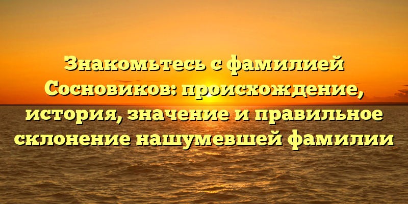 Знакомьтесь с фамилией Сосновиков: происхождение, история, значение и правильное склонение нашумевшей фамилии