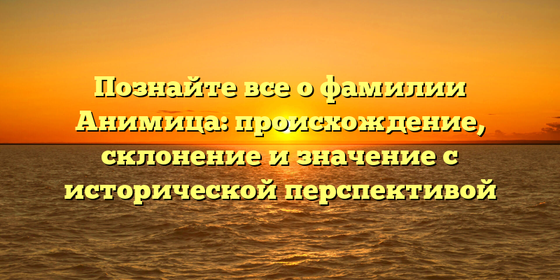 Познайте все о фамилии Анимица: происхождение, склонение и значение с исторической перспективой