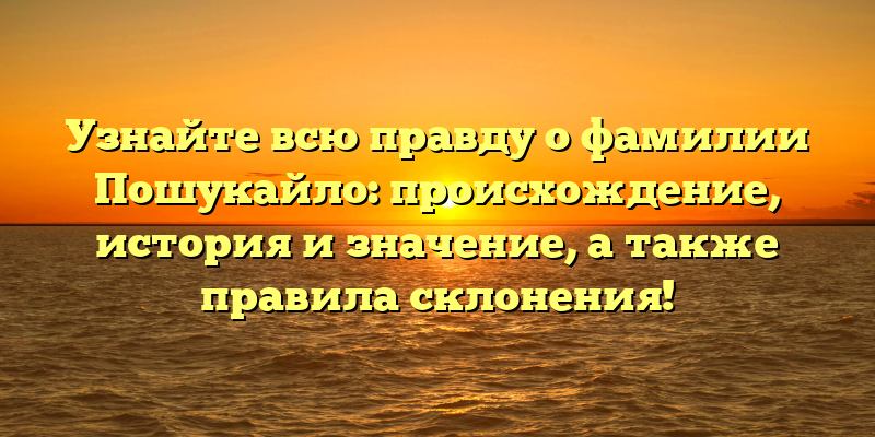 Узнайте всю правду о фамилии Пошукайло: происхождение, история и значение, а также правила склонения!