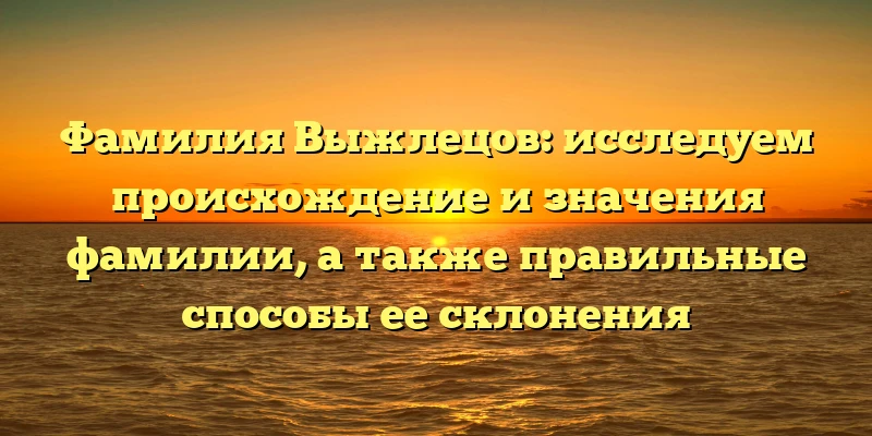 Фамилия Выжлецов: исследуем происхождение и значения фамилии, а также правильные способы ее склонения Фамилия Выжлецов: исследуем происхождение и значения фамилии, а также правильные способы ее склонения