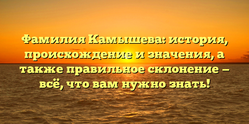 Фамилия Камышева: история, происхождение и значения, а также правильное склонение — всё, что вам нужно знать!