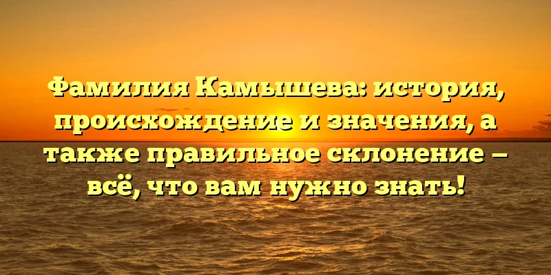 Фамилия Камышева: история, происхождение и значения, а также правильное склонение — всё, что вам нужно знать! Фамилия Камышева: история, происхождение и значения, а также правильное склонение — всё, что вам нужно знать!