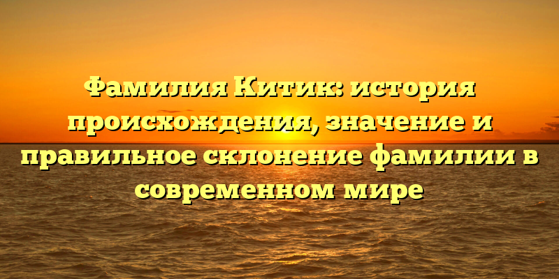 Фамилия Китик: история происхождения, значение и правильное склонение фамилии в современном мире