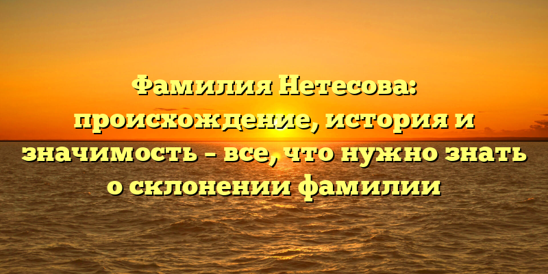 Фамилия Нетесова: происхождение, история и значимость – все, что нужно знать о склонении фамилии