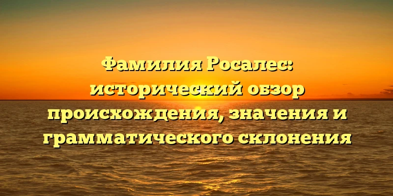 Фамилия Росалес: исторический обзор происхождения, значения и грамматического склонения Фамилия Росалес: исторический обзор происхождения, значения и грамматического склонения