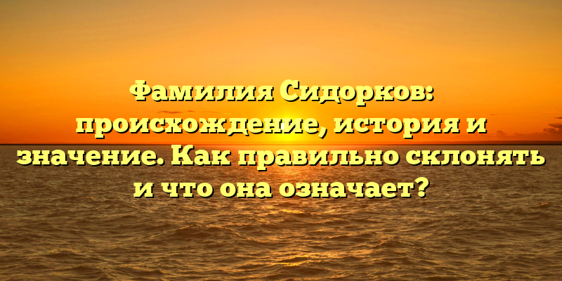 Фамилия Сидорков: происхождение, история и значение. Как правильно склонять и что она означает?