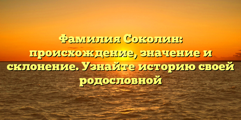 Фамилия Соколин: происхождение, значение и склонение. Узнайте историю своей родословной