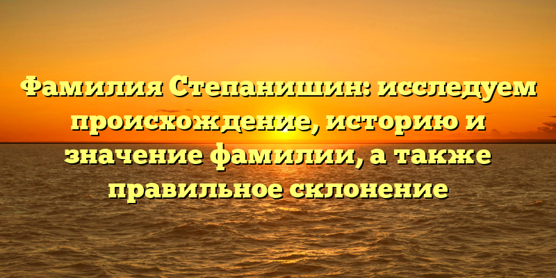 Фамилия Степанишин: исследуем происхождение, историю и значение фамилии, а также правильное склонение