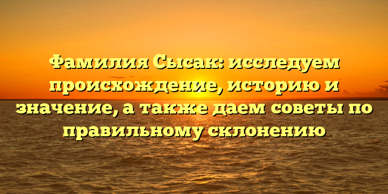 Фамилия Сысак: исследуем происхождение, историю и значение, а также даем советы по правильному склонению