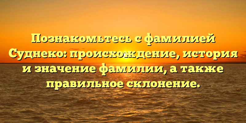 Познакомьтесь с фамилией Суднеко: происхождение, история и значение фамилии, а также правильное склонение.
