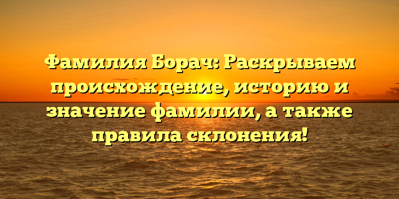 Фамилия Борач: Раскрываем происхождение, историю и значение фамилии, а также правила склонения!