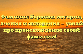 Фамилия Бороков: история, значения и склонения — узнайте про происхождение своей фамилии! Фамилия Бороков: история, значения и склонения — узнайте про происхождение своей фамилии!