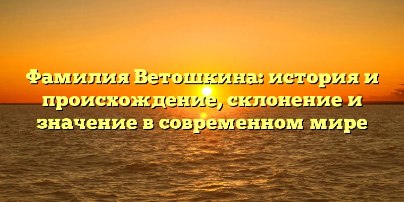 Фамилия Ветошкина: история и происхождение, склонение и значение в современном мире Фамилия Ветошкина: история и происхождение, склонение и значение в современном мире