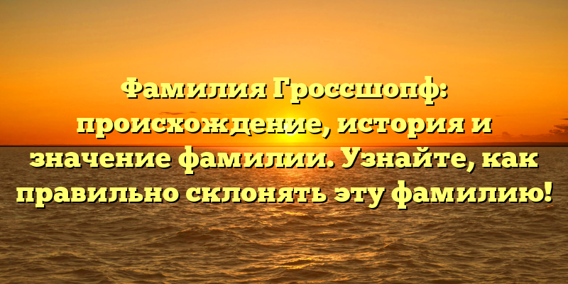 Фамилия Гроссшопф: происхождение, история и значение фамилии. Узнайте, как правильно склонять эту фамилию!
