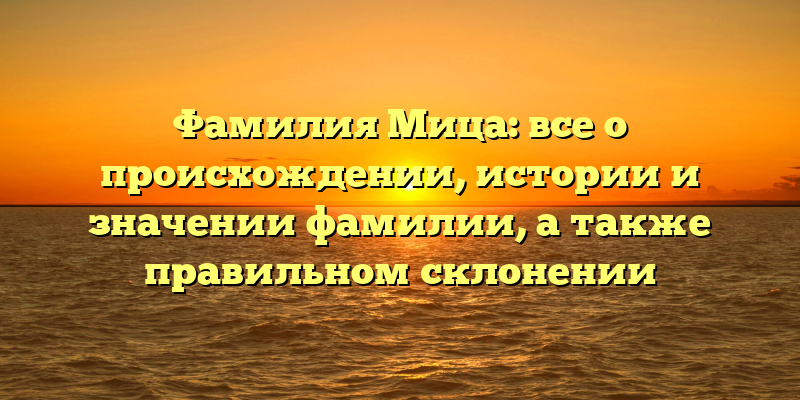 Фамилия Мица: все о происхождении, истории и значении фамилии, а также правильном склонении