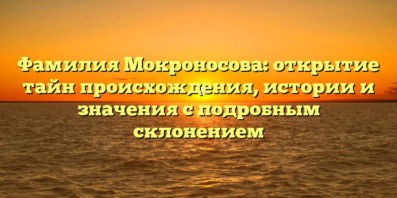 Фамилия Мокроносова: открытие тайн происхождения, истории и значения с подробным склонением