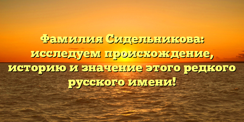 Фамилия Сидельникова: исследуем происхождение, историю и значение этого редкого русского имени!