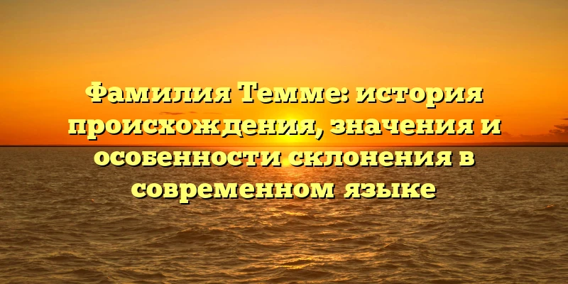 Фамилия Темме: история происхождения, значения и особенности склонения в современном языке Фамилия Темме: история происхождения, значения и особенности склонения в современном языке