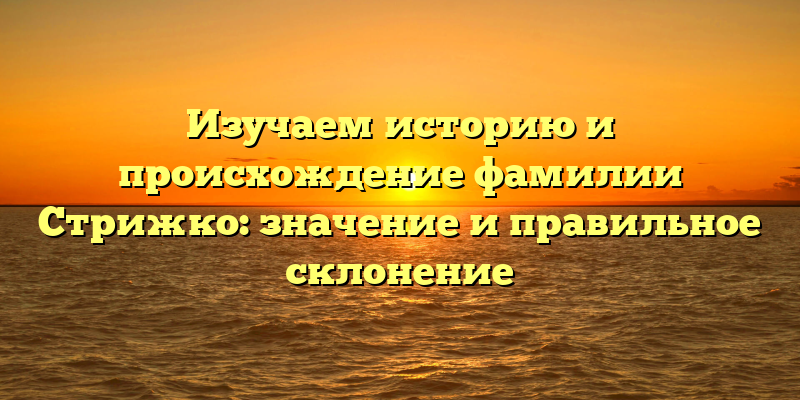 Изучаем историю и происхождение фамилии Стрижко: значение и правильное склонение