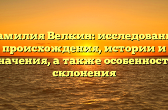 Фамилия Велкин: исследование происхождения, истории и значения, а также особенности склонения