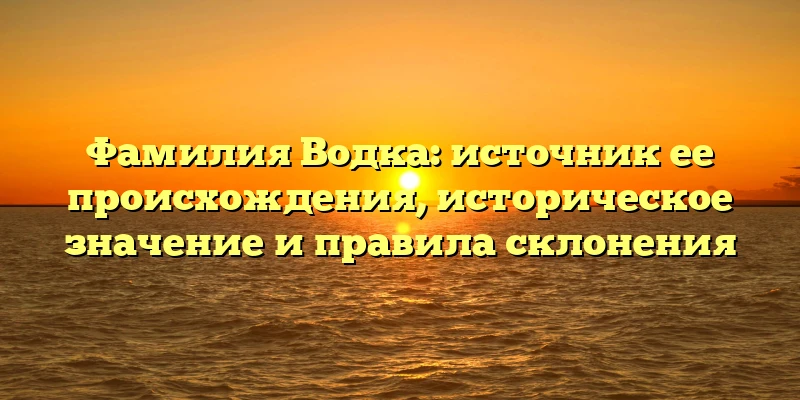 Фамилия Водка: источник ее происхождения, историческое значение и правила склонения Фамилия Водка: источник ее происхождения, историческое значение и правила склонения