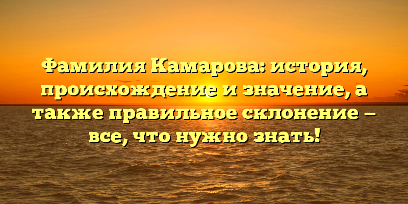 Фамилия Камарова: история, происхождение и значение, а также правильное склонение — все, что нужно знать!