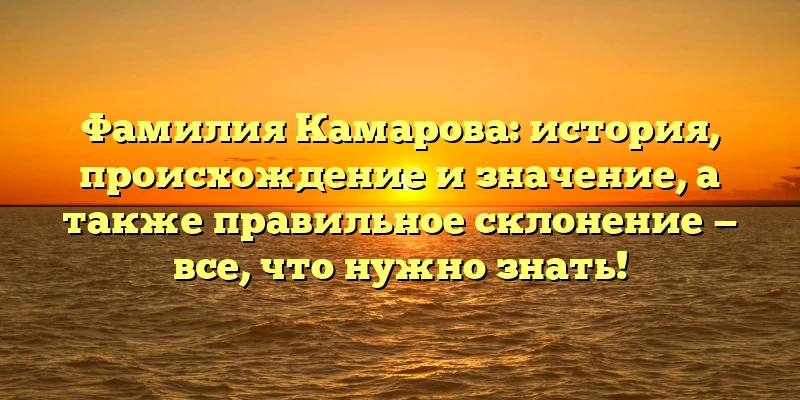 Фамилия Камарова: история, происхождение и значение, а также правильное склонение — все, что нужно знать! Фамилия Камарова: история, происхождение и значение, а также правильное склонение — все, что нужно знать!