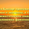 Фамилия Конзар: происхождение, история и значение, а также грамматические нюансы склонения фамилии.