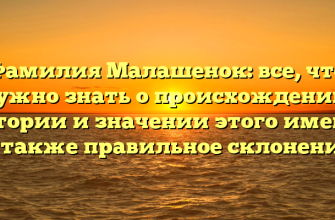Фамилия Малашенок: все, что нужно знать о происхождении, истории и значении этого имени, а также правильное склонение
