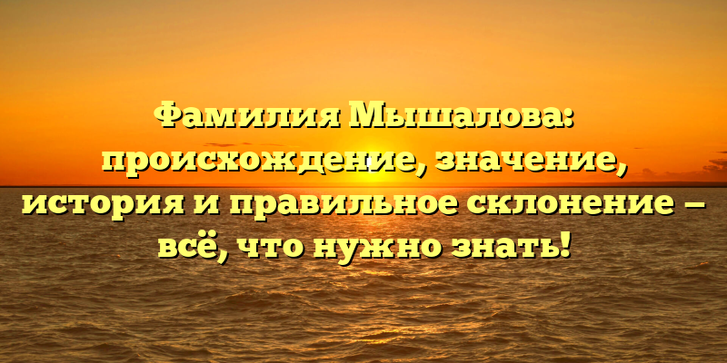 Фамилия Мышалова: происхождение, значение, история и правильное склонение — всё, что нужно знать!