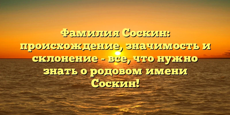 Фамилия Соскин: происхождение, значимость и склонение - все, что нужно знать о родовом имени Соскин! Фамилия Соскин: происхождение, значимость и склонение - все, что нужно знать о родовом имени Соскин!