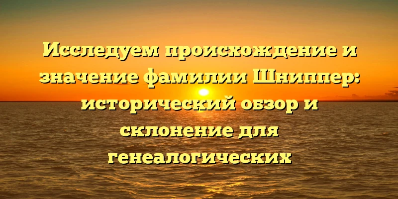 Исследуем происхождение и значение фамилии Шниппер: исторический обзор и склонение для генеалогических исследований.