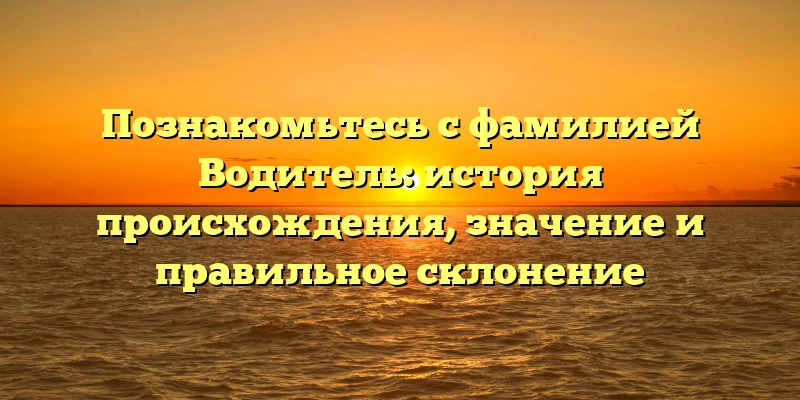 Познакомьтесь с фамилией Водитель: история происхождения, значение и правильное склонение Познакомьтесь с фамилией Водитель: история происхождения, значение и правильное склонение