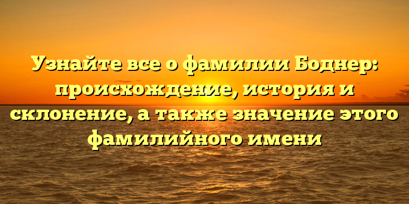 Узнайте все о фамилии Боднер: происхождение, история и склонение, а также значение этого фамилийного имени