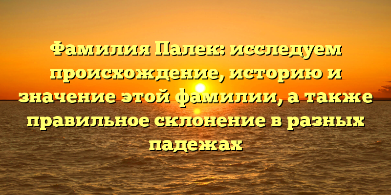 Фамилия Палек: исследуем происхождение, историю и значение этой фамилии, а также правильное склонение в разных падежах