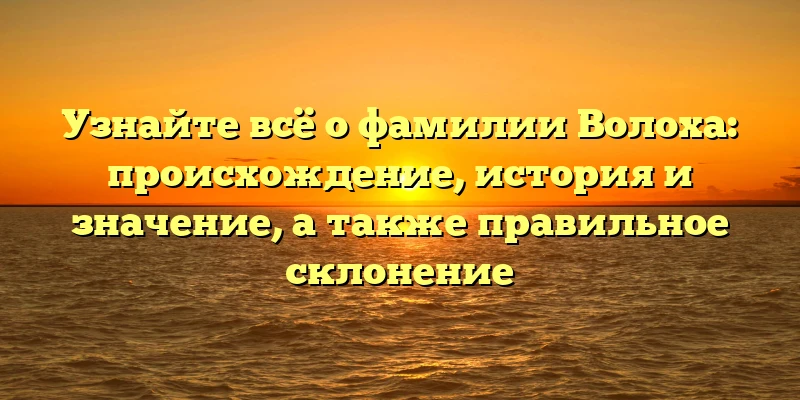 Узнайте всё о фамилии Волоха: происхождение, история и значение, а также правильное склонение Узнайте всё о фамилии Волоха: происхождение, история и значение, а также правильное склонение