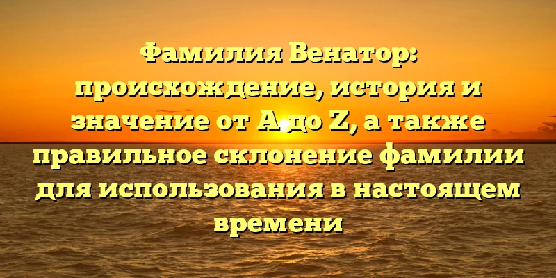 Фамилия Венатор: происхождение, история и значение от A до Z, а также правильное склонение фамилии для использования в настоящем времени Фамилия Венатор: происхождение, история и значение от A до Z, а также правильное склонение фамилии для использования в настоящем времени