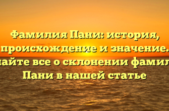 Фамилия Пани: история, происхождение и значение. Узнайте все о склонении фамилии Пани в нашей статье
