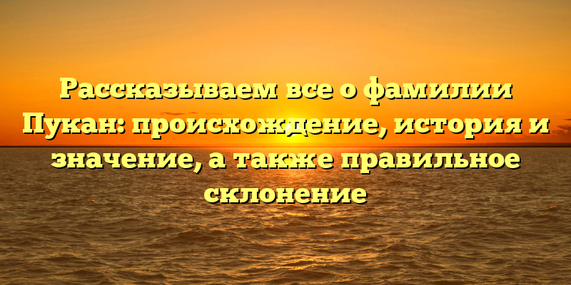 Рассказываем все о фамилии Пукан: происхождение, история и значение, а также правильное склонение