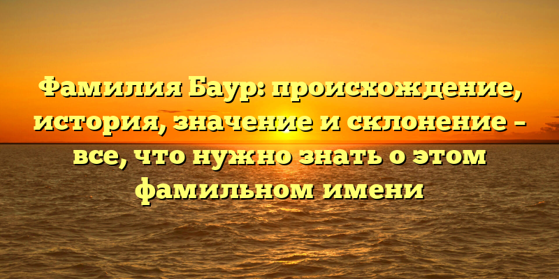 Фамилия Баур: происхождение, история, значение и склонение – все, что нужно знать о этом фамильном имени