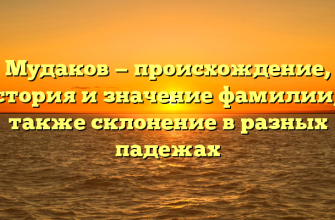 Мудаков — происхождение, история и значение фамилии, а также склонение в разных падежах