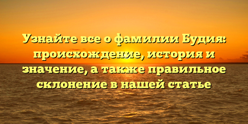 Узнайте все о фамилии Будия: происхождение, история и значение, а также правильное склонение в нашей статье