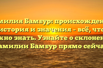 Фамилия Бамбур: происхождение, история и значения – всё, что нужно знать. Узнайте о склонении фамилии Бамбур прямо сейчас! Фамилия Бамбур: происхождение, история и значения – всё, что нужно знать. Узнайте о склонении фамилии Бамбур прямо сейчас!
