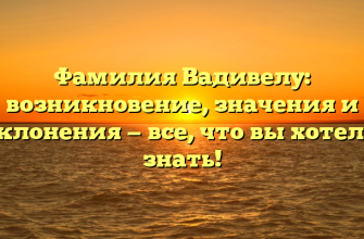 Фамилия Вадивелу: возникновение, значения и склонения — все, что вы хотели знать!