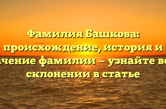 Фамилия Башкова: происхождение, история и значение фамилии — узнайте все о склонении в статье