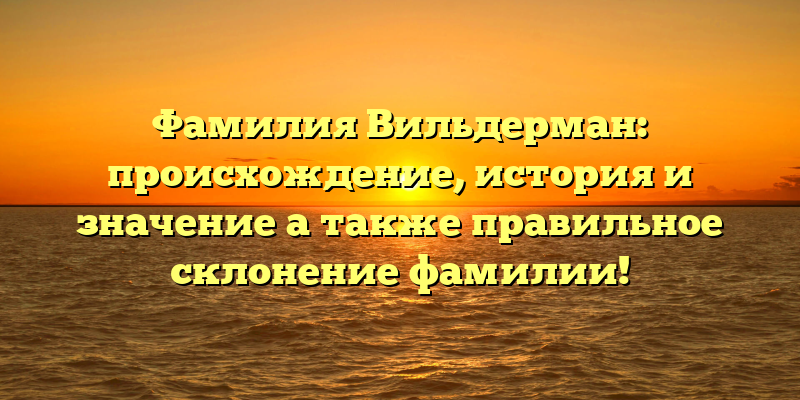 Фамилия Вильдерман: происхождение, история и значение а также правильное склонение фамилии!